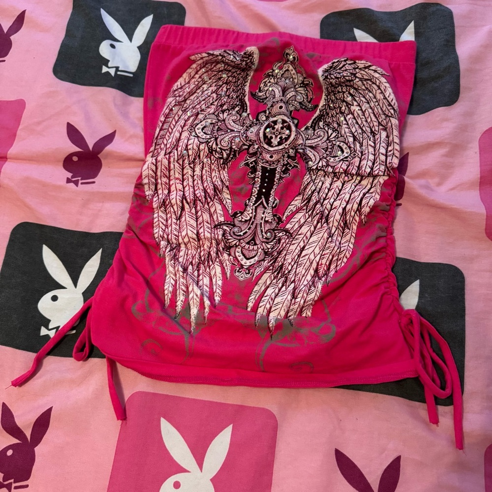 Pink Tube Top with Winged Cross Design
